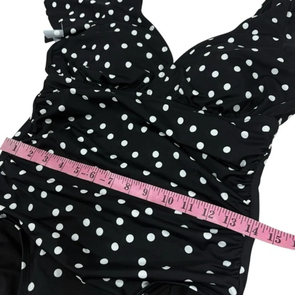 Swim Solutions NWT $102 Women's Flutter-Sleeve Polka‎ Dot One-Piece Swimsuit 12 - Picture 8 of 10